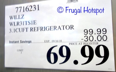 Costco Sale Price: Willz 3.1 Cu. Ft. Refrigerator / Freezer 