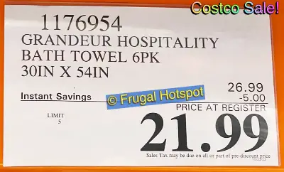 Grandeur Hospitality Bath Towels | Costco Sale Price | Item 1176954