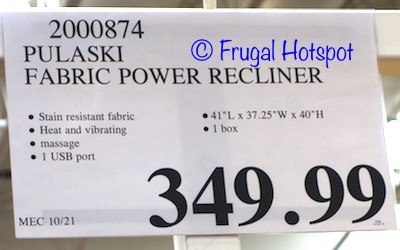 Costco Price: Pulaski Furniture Portage Fabric Heat and Massage Power Recliner