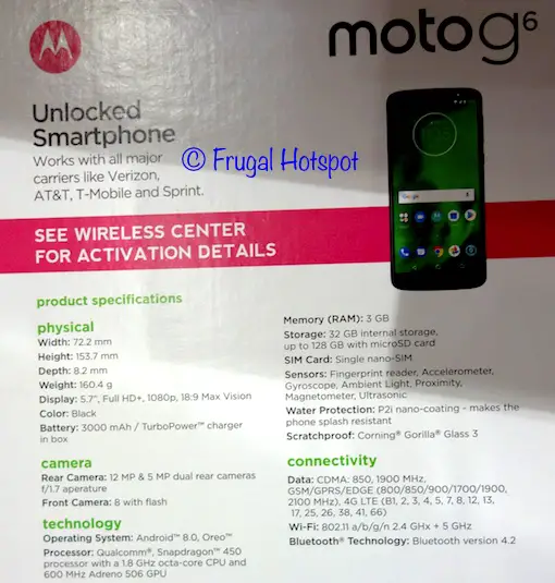 Product Description of Moto G6 Unlocked Smartphone at Costco