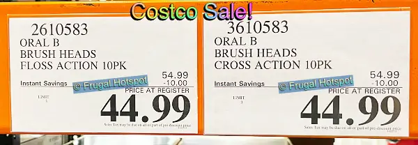 Oral B Brush Heads Floss Action or Cross Action 10 pack | Costco Sale Price | Item 2610583 and Item 3610583