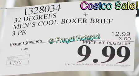 32 Degrees Men's Comfort Mesh Boxer Brief 3-Pack | Costco Sale Price
