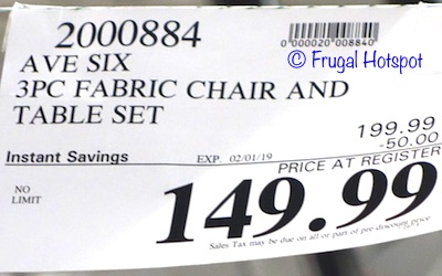 Costco Sale Price: Avenue Six 3-Piece Fabric Chair and Accent Table Set