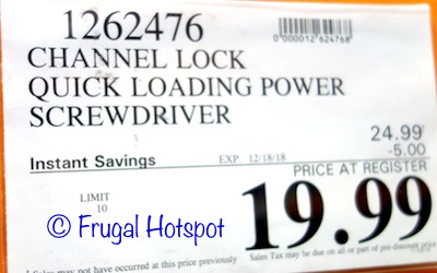Costco Sale Price: Channel Lock Rapid Fire Quick Loading Power Screwdriver