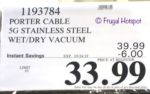 Costco Sale Price: Porter Cable Stainless Steel Wet / Dry Vacuum