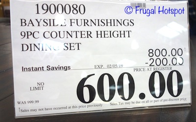 Costco Sale Price: Bayside Furnishings Ulysses 9-Piece Counter Height Dining Set