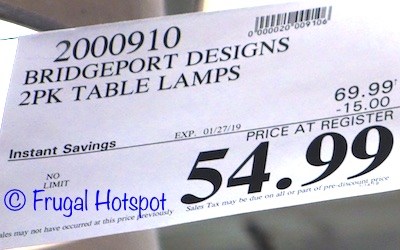 Costco Sale Price: Bridgeport Designs 2-Pack Table Lamps