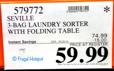 Seville 3-Bag Laundry Sorter with Folding Table Costco Sale Price