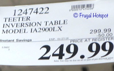 Costco Sale Price: Teeter 900LX Inversion Table