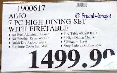 Costco Price: Agio St. Louis 7-Piece High Dining Set with Fire Table 