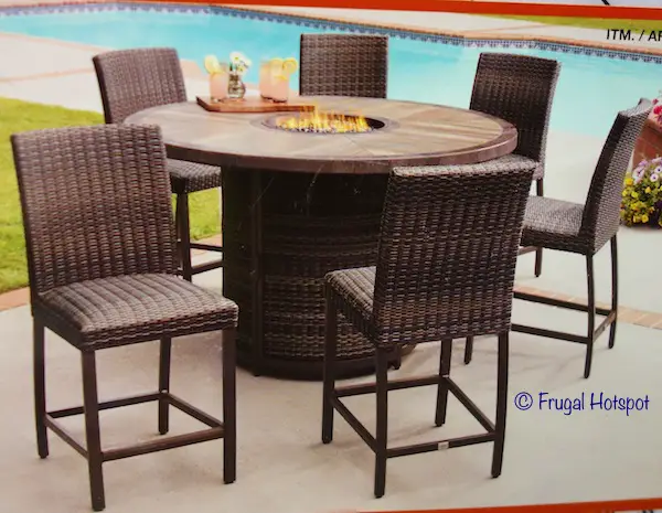 Agio St. Louis 7-Piece High Dining Set with Fire Table at Costco