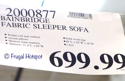 Costco price: Bainbridge Fabric Sleeper Sofa