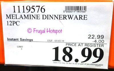 Costco Sale Price: Melamine Dinnerware 12-Piece Set