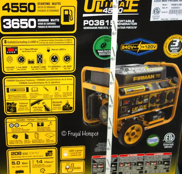 Firman Ultimate Portable Generator 3650 Running Watts at Costco