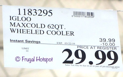 Costco Sale Price: Igloo MaxCold 62-Quart Wheeled Cooler