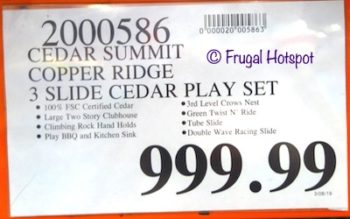 Costco price of KidKraft Cedar Summit Copper Ridge Playset