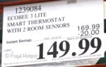 Costco Sale Price: ecobee3 lite Smart Thermostat (2nd gen) with 2 Room Sensors