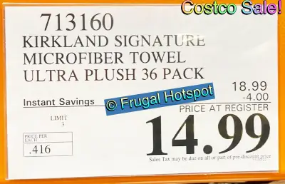 Kirkland Signature Microfiber Towel Ultra Plush 36ct | Costco Sale Price
