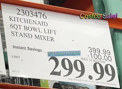 KitchenAid 6 Qt Bowl Lift Stand Mixer | Costco Sale Price | Item 2303476