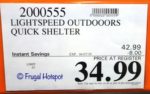 Costco Sale Price: Lightspeed Outdoor Quick Shelter Dimensions