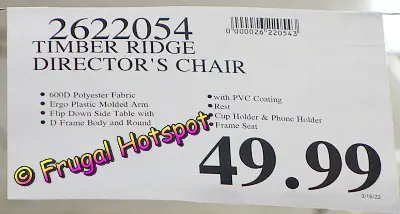 Timber Ridge Folding Director's Chair | Costco Price