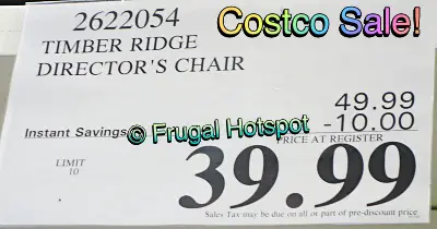Timber Ridge Folding Director's Chair | Costco Sale Price 