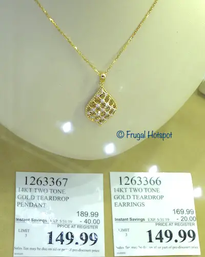 14kt Two Tone Gold Teardrop Pendant earrings Costco Sale Price