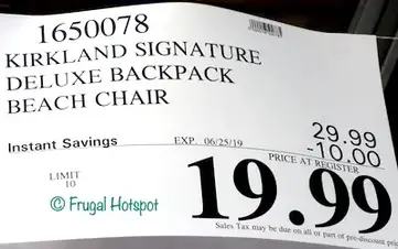 Costco Sale Kirkland Signature Deluxe Backpack Beach Chair 19 99