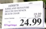 Kirkland Signature Deluxe Backpack Beach Chair Costco Sale Price