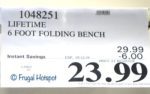 Lifetime 6 Ft. Fold-in-Half Bench Costco Sale Price