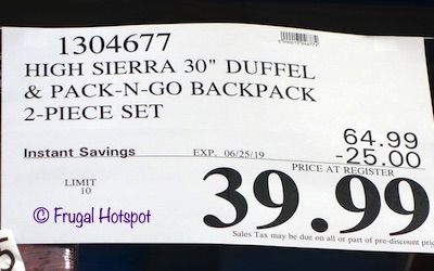 High Sierra Duffel + Backpack Costco Sale Price