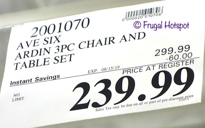 Avenue Six Ardin 3-Piece Chair + Table Set Costco Sale Price