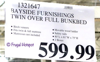 Bayside Furnishings Twin Over Full Bunk Bed Costco price