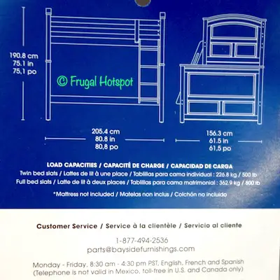 Bayside Furnishings Twin Over Full Bunk Bed Dimensions Costco