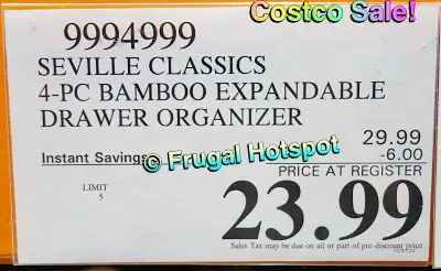 Seville Classics Bamboo Drawer Organizers 4 pc | Costco Sale Price
