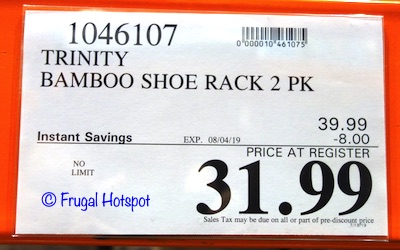 Trinity Bamboo 2-Tier Shoe Rack Costco Sale Price
