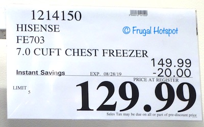 Hisense 7.0 Cu Ft Chest Freezer Costco Sale Price