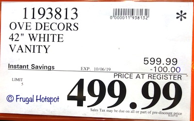 Ove 42 White Bathroom Vanity Costco Sale Price