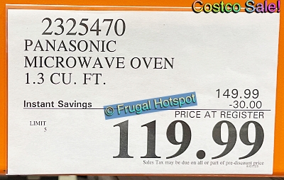 Panasonic 1.3 Cu Ft Microwave Oven | Costco Sale Price | Item 2325470