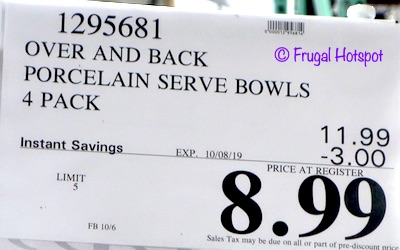 Over and Back What a Dish! Porcelain Serving Bowls 4-Count Costco Sale Price