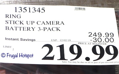 Ring Stick Up Camera Battery 3-Pack Costco Sale Price