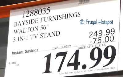 Bayside Furnishings Walton 56 TV Stand Costco Sale Price