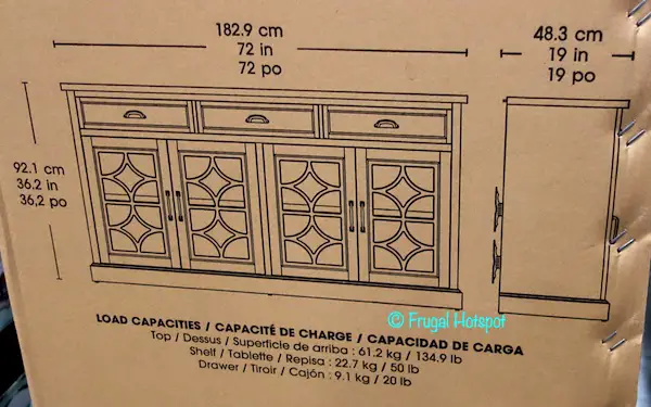 Bayside Furnishings Lawler 72 Accent Console Dimensions Costco