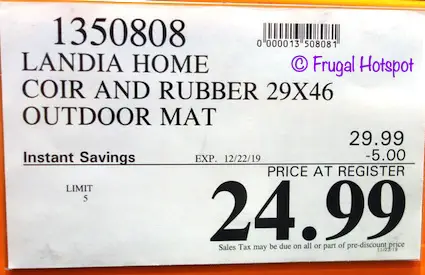 Landia Home Coir and Rubber Door Mat Costco Sale Price