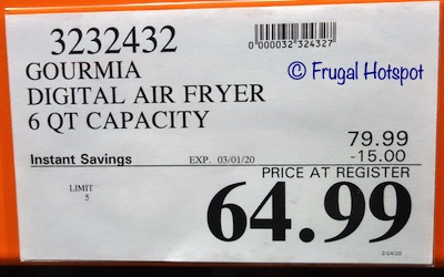 Gourmia Digital Air Fryer 6 qt Costco Sale Price