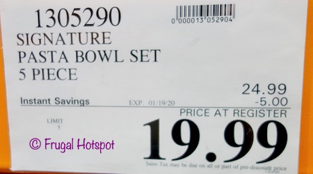 Signature Pasta Bowl 5-Pc Set Costco Sale Price