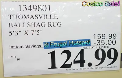 Thomasville Bali Shag Rug 5 by 7 | Costco Sale Price