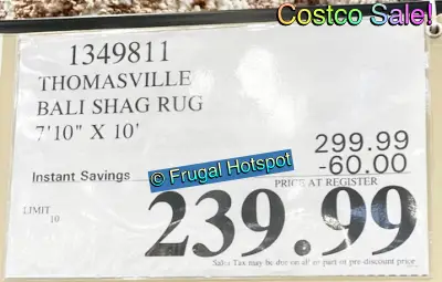 Thomasville Bali Shag Rug 7 ft 10 x 10 ft | Costco Sale Price