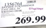 Bayside Furnishings East Hill 54 Writing Desk Costco Price