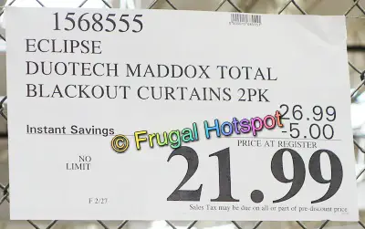 Eclipse DuoTech Maddox Total Blackout Curtains | Costco Sale Price